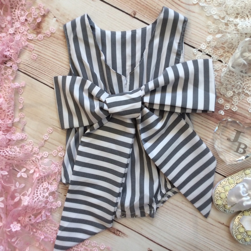 Boutique Baby Girls Striped Bow Romper